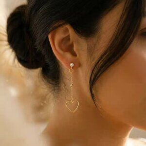 Dainty Earrings, Heart Thread earrings, Earrings-Chains, Minimalistic earrings